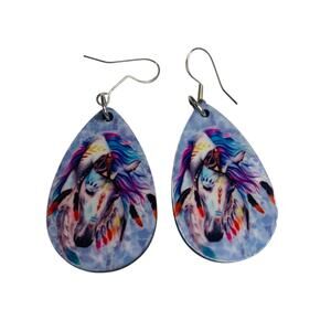 Unicorn Hook Pierced Earrings Lightweight Double Sided 2.4" Drop